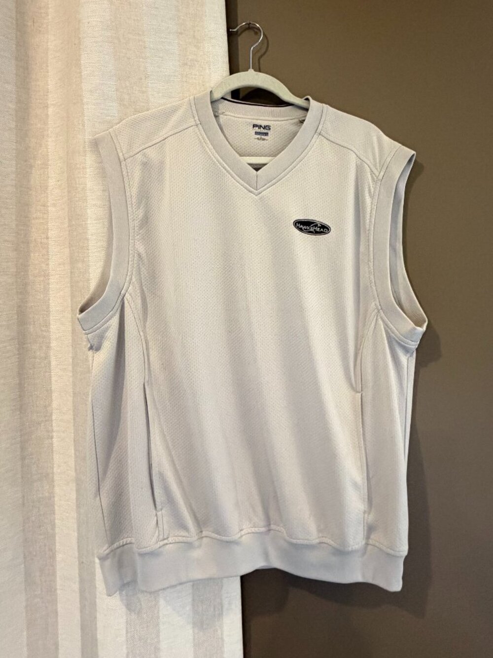 PING Performance Dynamics Tan V-Neck Pullover Vest Pockets, Size Large